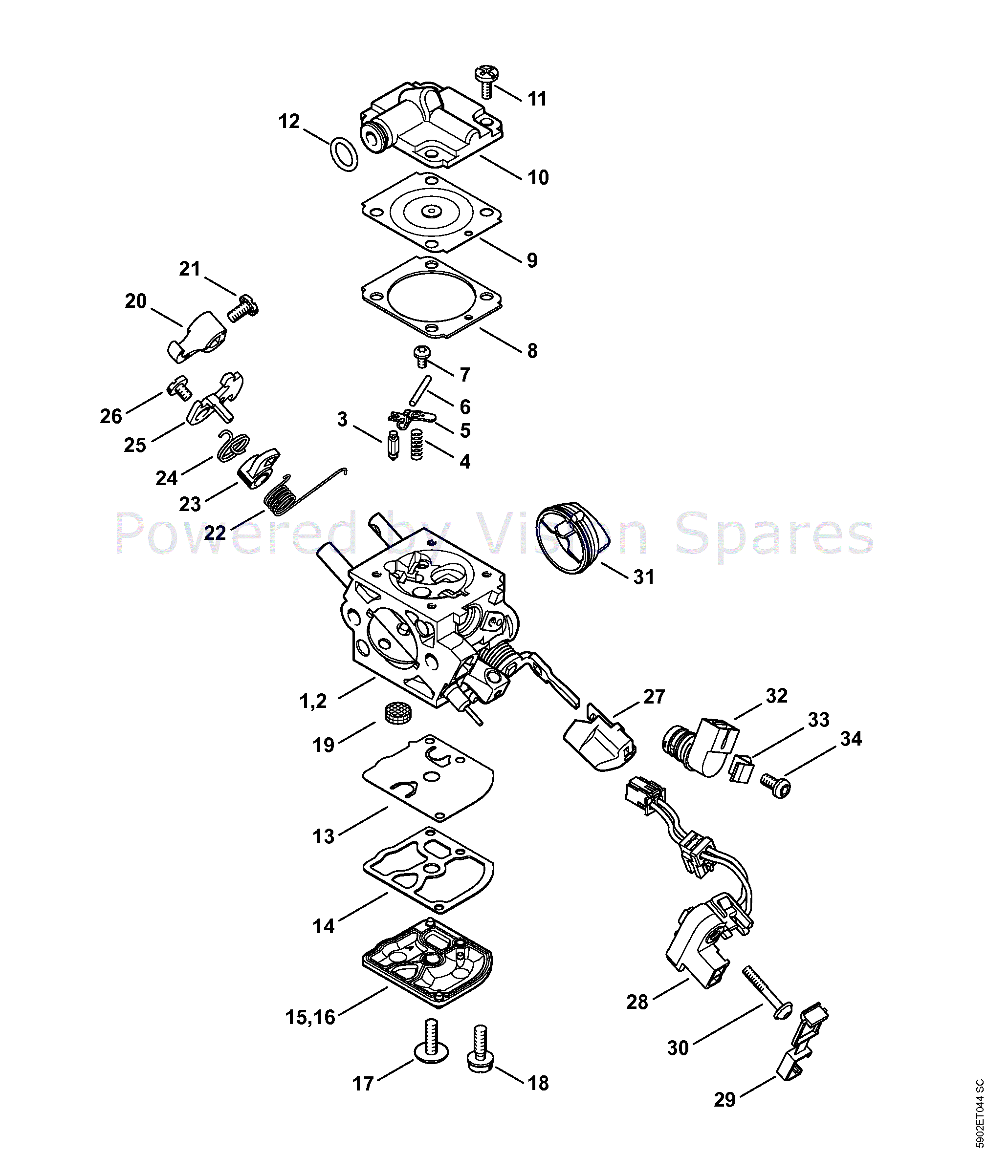 C出品 Stihl MS 261 Chainsaw (MS261 CMVW 2-Mix) Parts Diagram, Carburetor