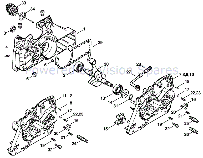 Stihl MS 361 Chainsaw (MS361 RZ) Parts Diagram, Crankcase