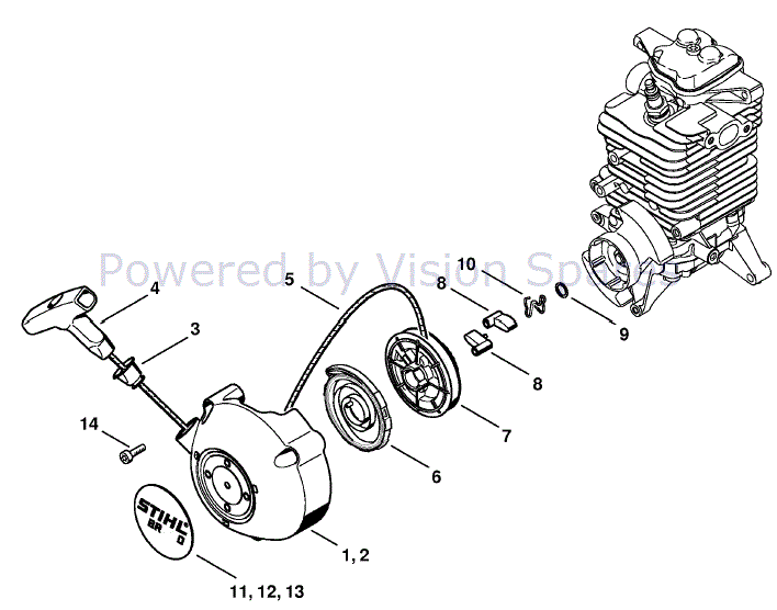 Stihl BR 200 Backpack Blower (BR 200) Parts Diagram, E REWIND STARTER