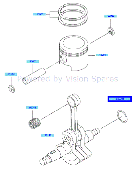 Kawasaki KBL43A (HA043F-AS51) Parts Diagram, Piston & Crankshaft